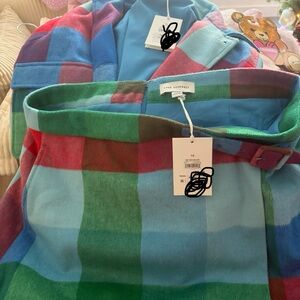 Free assembly Multicolor Plaid Jacket and Skirt Set